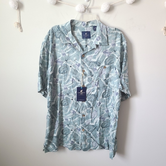 Caribbean Joe Green Tropical Short Sleeve Shirt Size XL - Picture 1 of 8